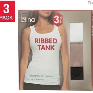 NWT Felina Women's Ribbed Tank Top 3-Pack Large White Tan Black Layering Stretch